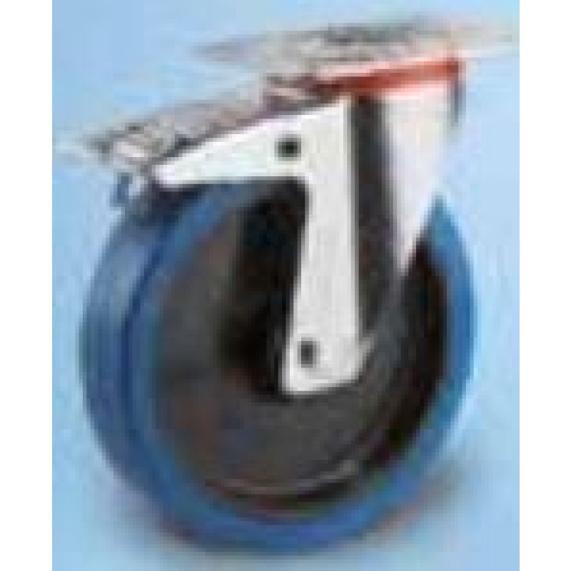 Roulette platine acier zingue pivotante à frein caoutchouc bleu diamètre 160
