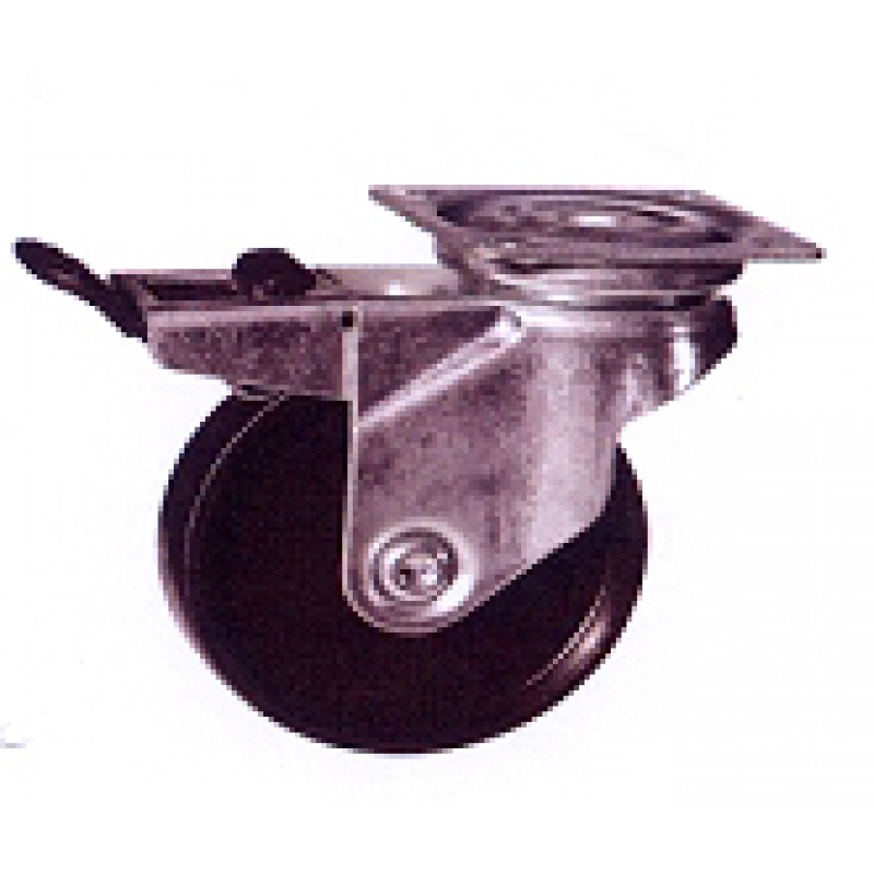 Roulette platine acier zingué polypropylène diamètre 50 pivotante à frein 