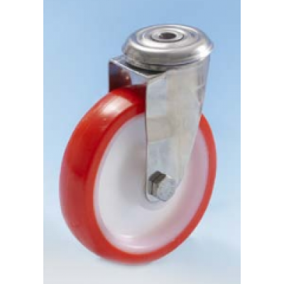 Roulette inox à oeil pivotante diamètre 125 polyuréthane rouge