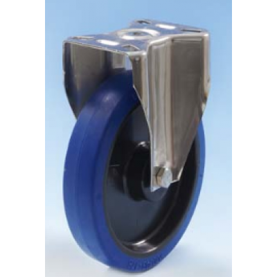 Roulette inox platine fixe diamètre 100 caoutchouc élastique bleu