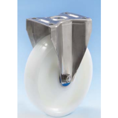 Roulette inox platine fixe diamètre 200 polyamide blanc 