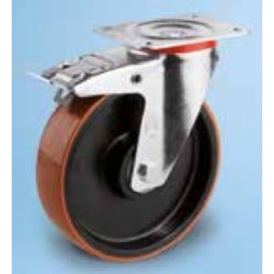 Roulette platine acier zingué polyuréthane diamètre 125 pivotante à frein