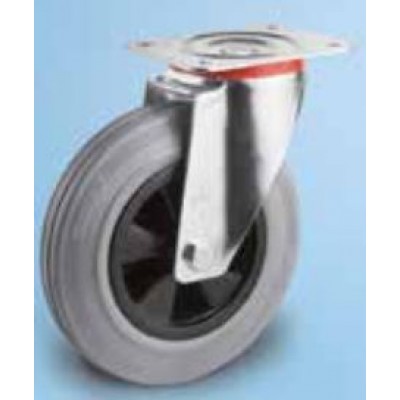 Roulette standard platine acier roue diamètre 80 caoutchouc gris pivotante