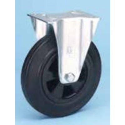 Roulette standard platine acier roue diamètre 200 caoutchouc noir fixe