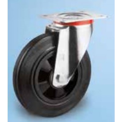 Roulette standard platine acier roue diamètre 160 caoutchouc noir pivotante