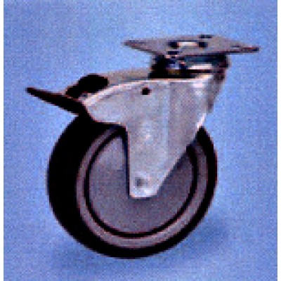 Roulette Platine Zinguée roue caoutchouc gris diam 75 pivotante à frein